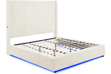 Belinda Beige LED Upholstered Platform Queen Bed