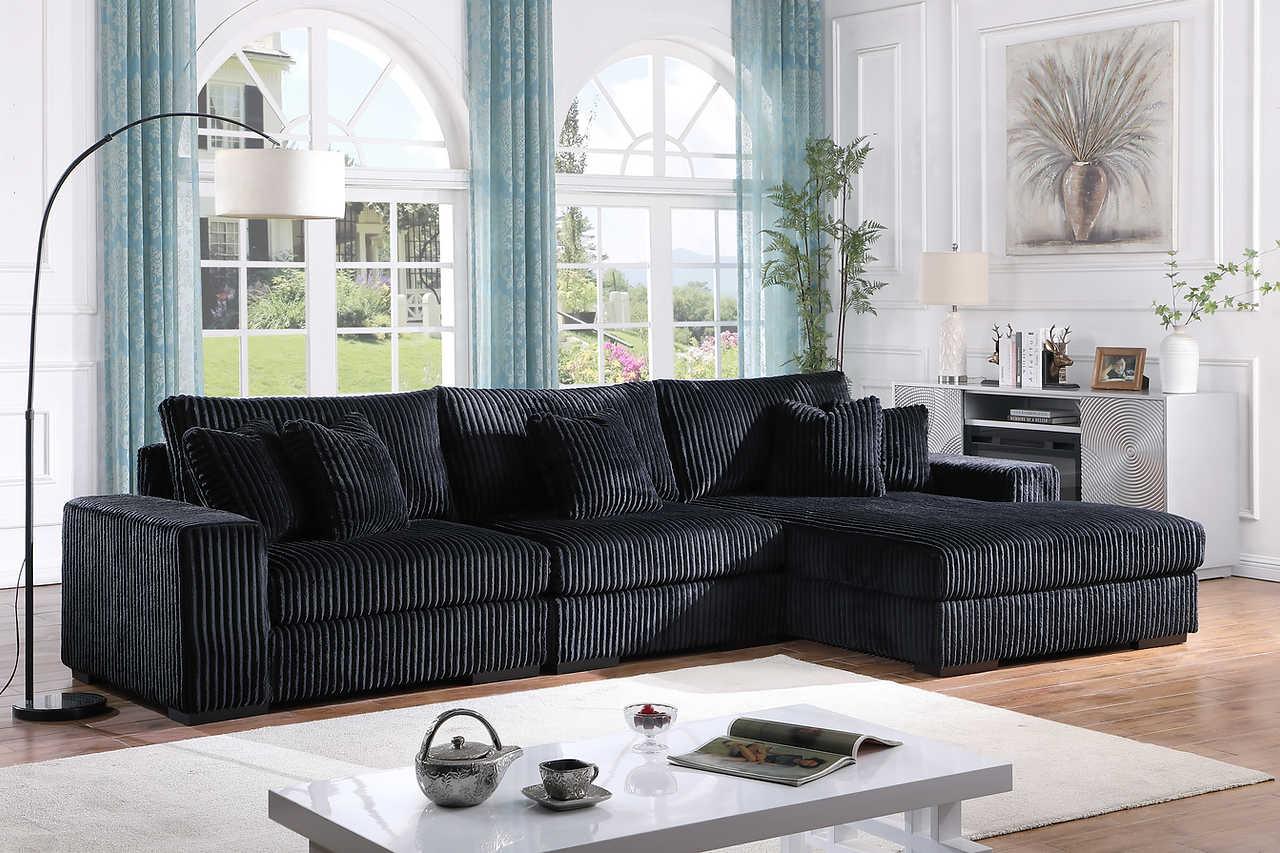 Comfy Black 3-Piece Upholstered Sectional