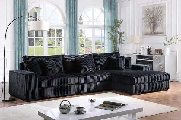 Comfy Black 3-Piece Upholstered Sectional