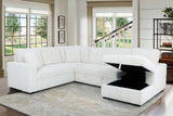 Raha Beige Soft Fabric Storage Sectional with Pull Out Bed