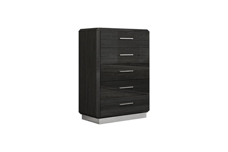 Dion Dark Gray Modern Contemporary High Gloss Pine Wood 5-Drawers Chest - Ella Furniture