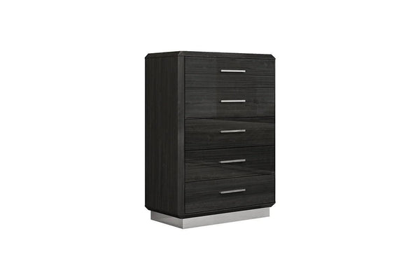 Dion Dark Gray Modern Contemporary High Gloss Pine Wood 5-Drawers Chest - Ella Furniture