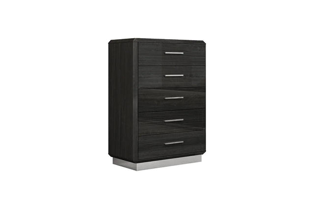Dion Dark Gray Modern Contemporary High Gloss Pine Wood 5-Drawers Chest - Ella Furniture