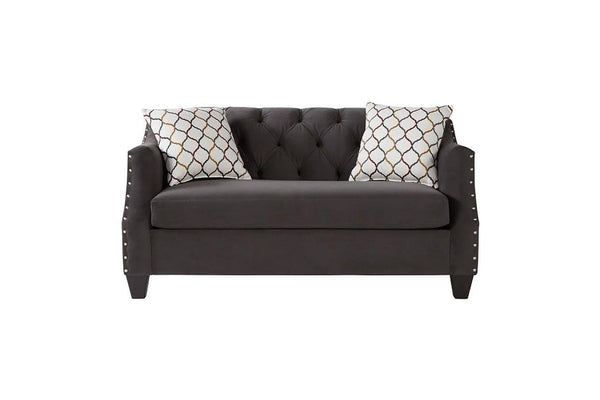 Bing Ash Grey Modern Contemporary Wood, Engineered Wood Fabric Upholstered Tufted Loveseat - Ella Furniture