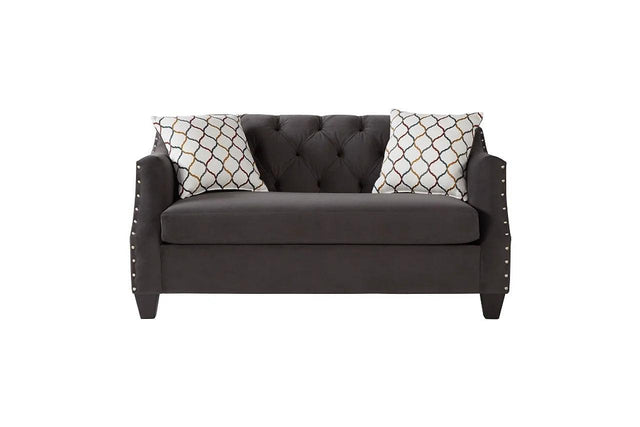 Bing Ash Grey Modern Contemporary Wood, Engineered Wood Fabric Upholstered Tufted Loveseat - Ella Furniture