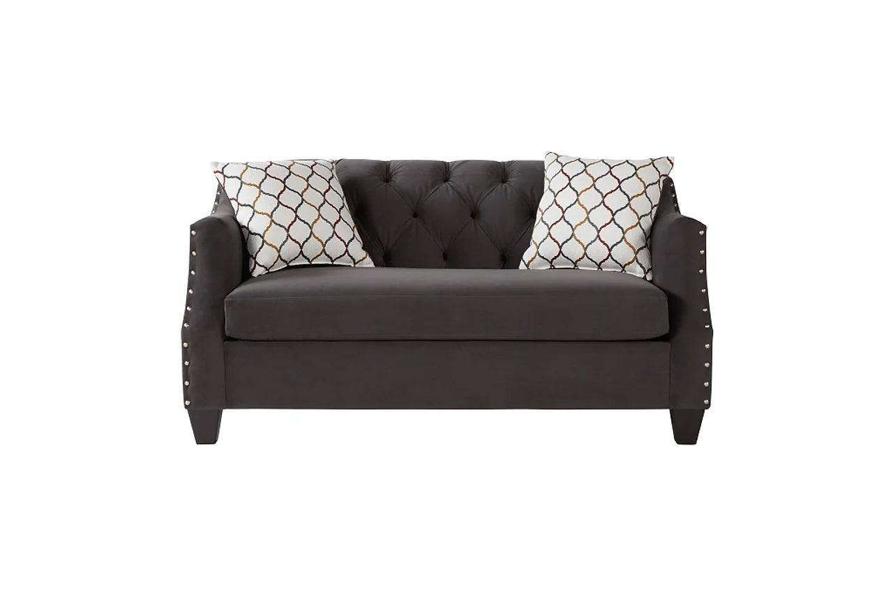 Bing Ash Grey Modern Contemporary Wood, Engineered Wood Fabric Upholstered Tufted Loveseat - Ella Furniture