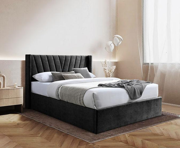 Ellie Black Upholstered Storage Queen Bed