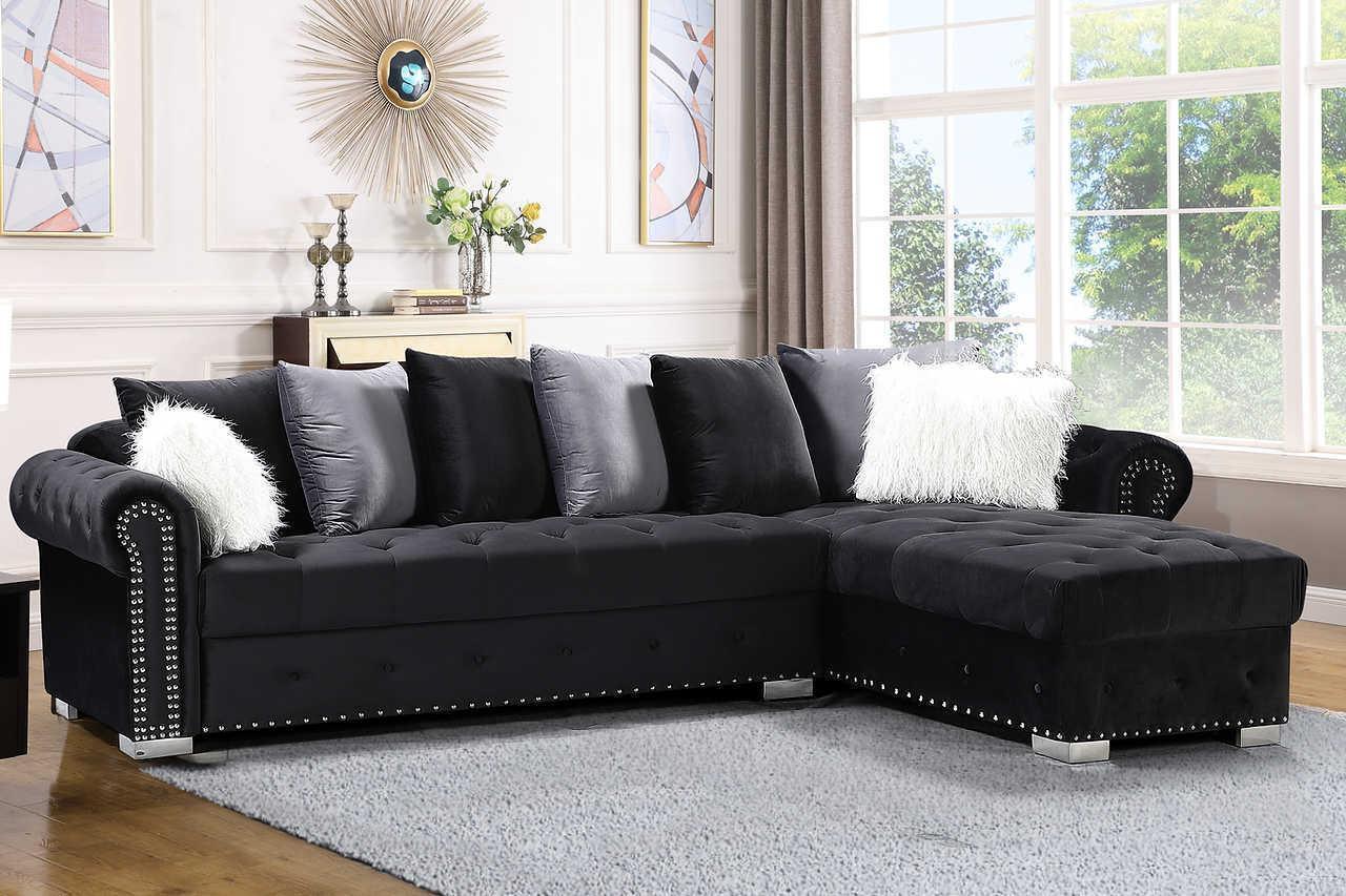 Milan Black Velvet Tufted Sectional