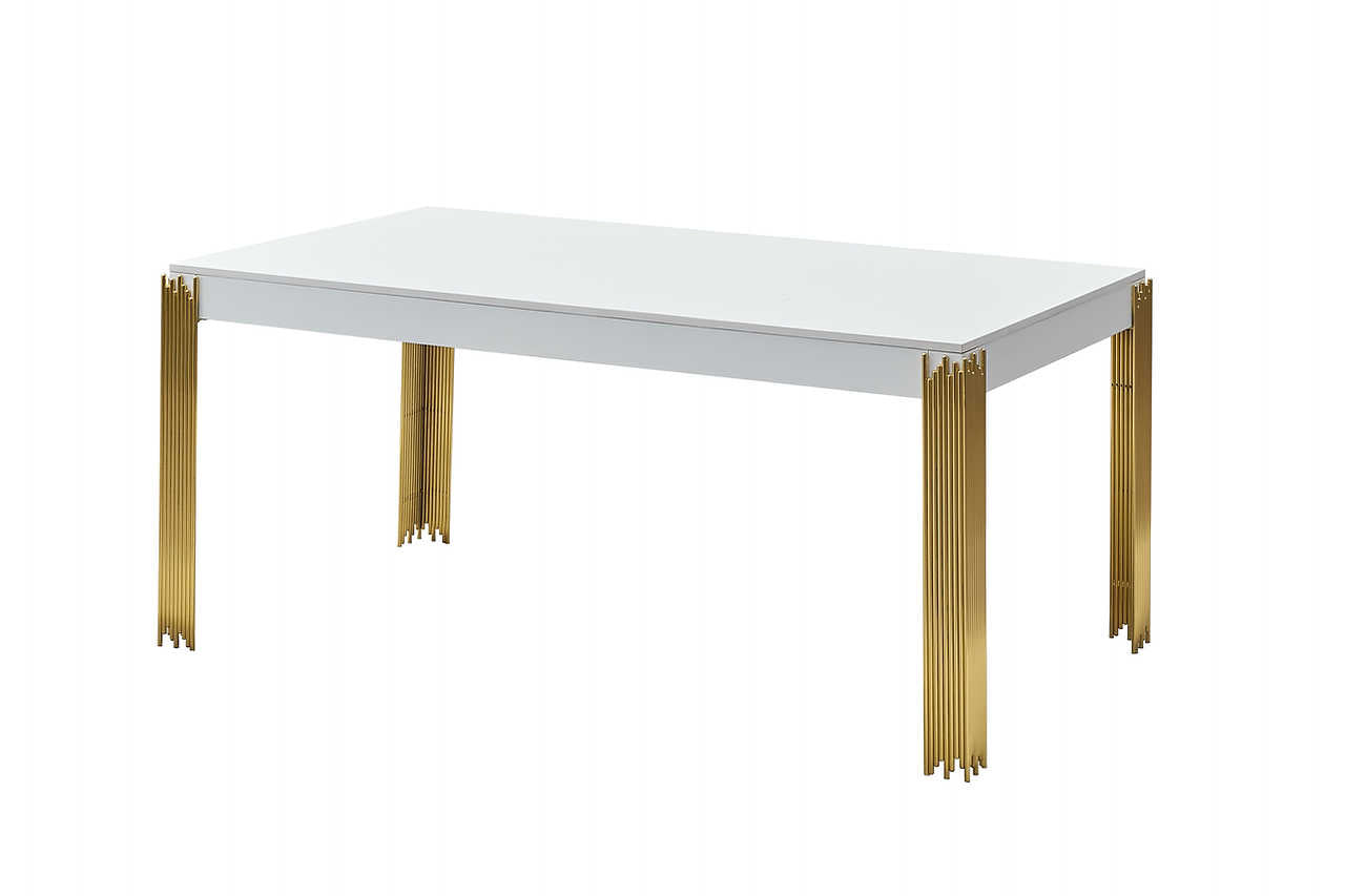 Glamor White Gold Velvet Dining Room Set