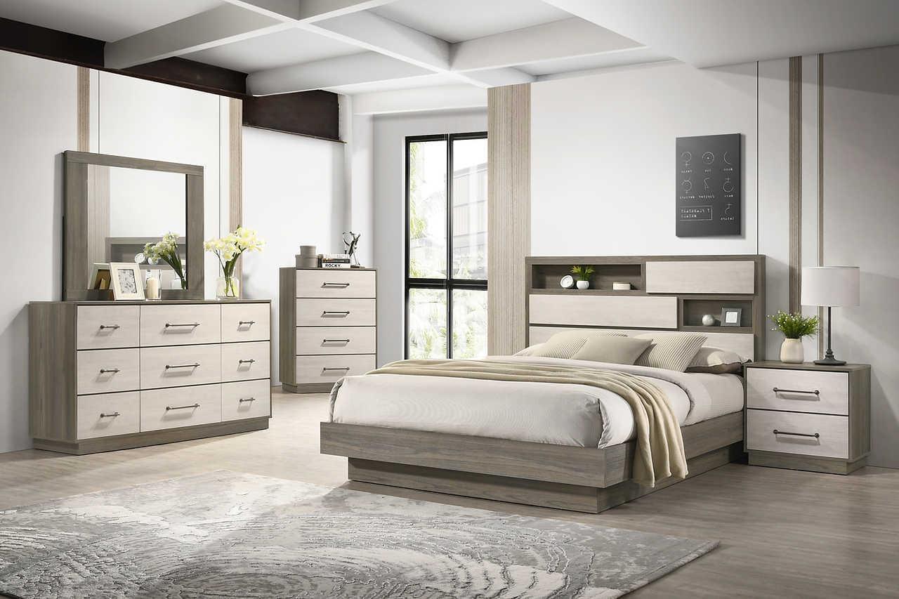 River Light Gray Bookcase Platform Bedroom Set