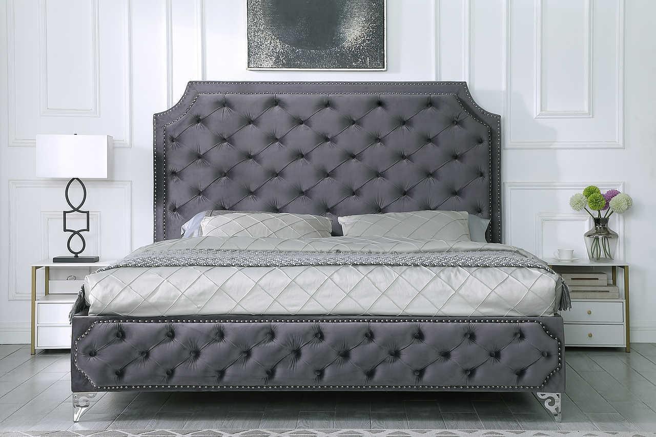 Leilah Gray Upholstered Tufted Platform King Bed
