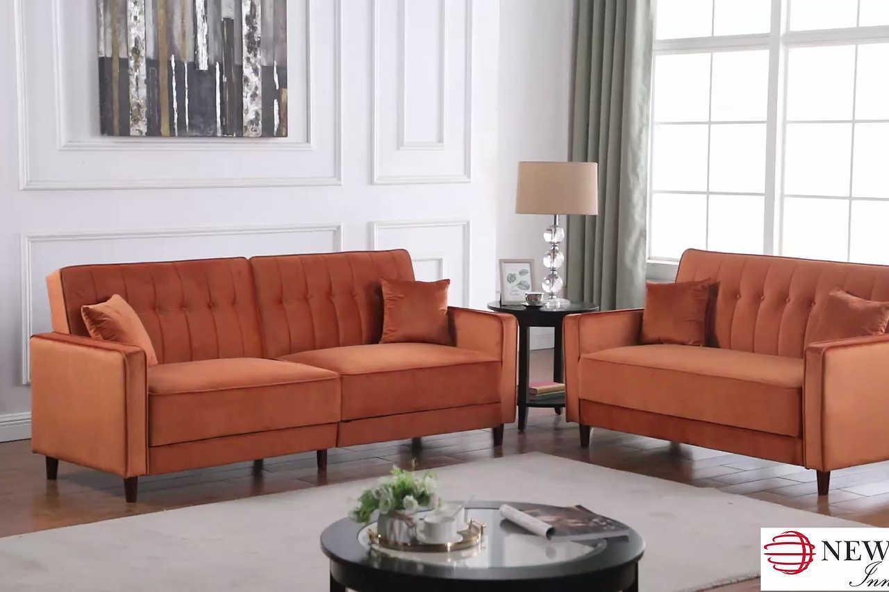 Cozy Rust Sofa Loveseat Bed