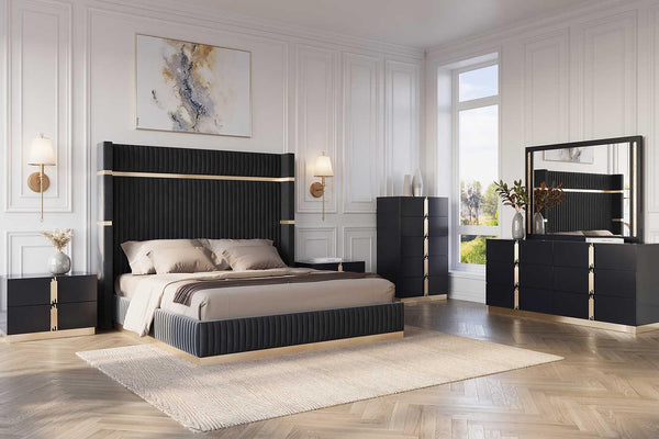 Evon Black Upholstered Panel Bedroom Set
