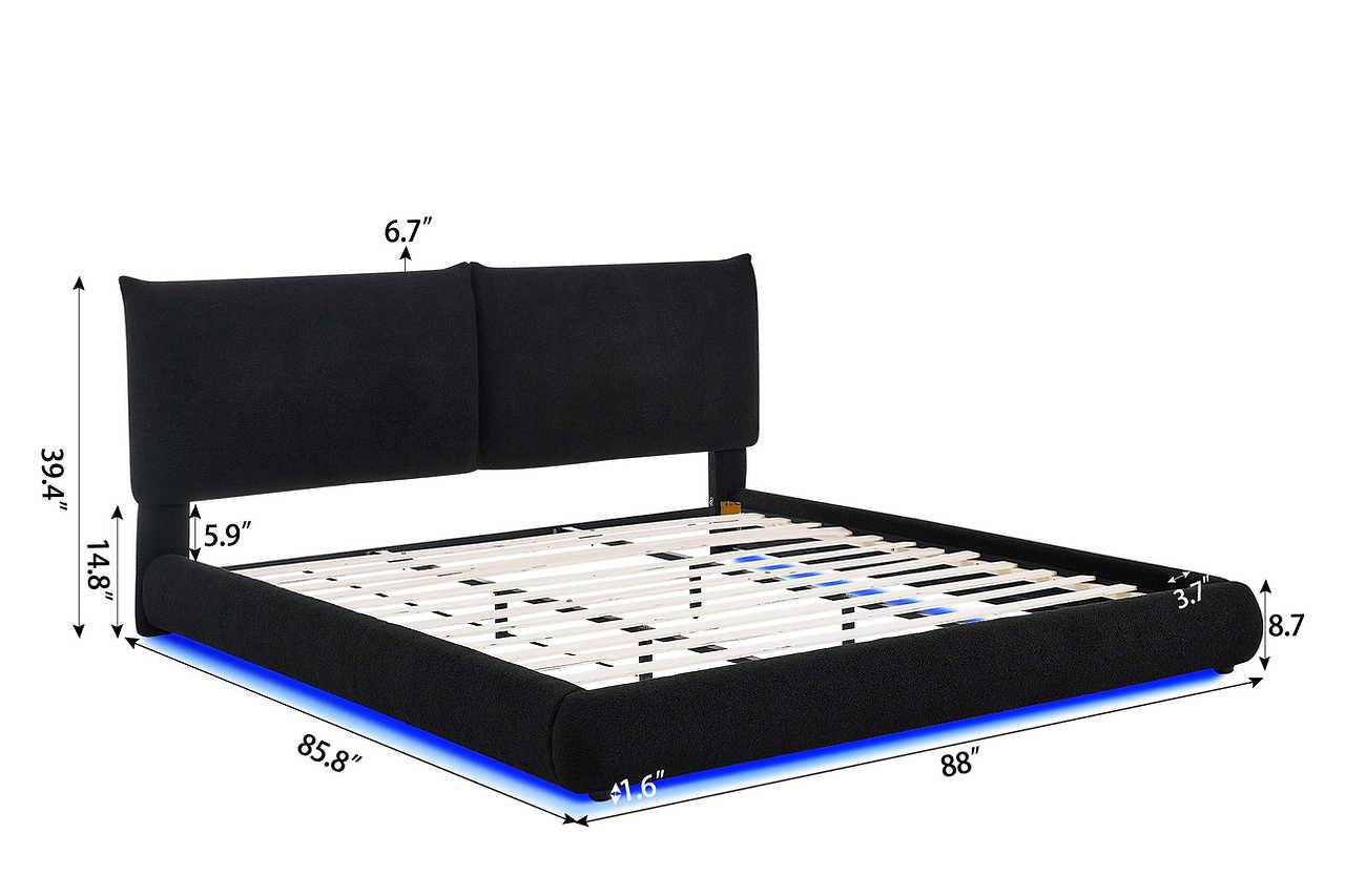 Zima Black LED Upholstered Platform King Bed