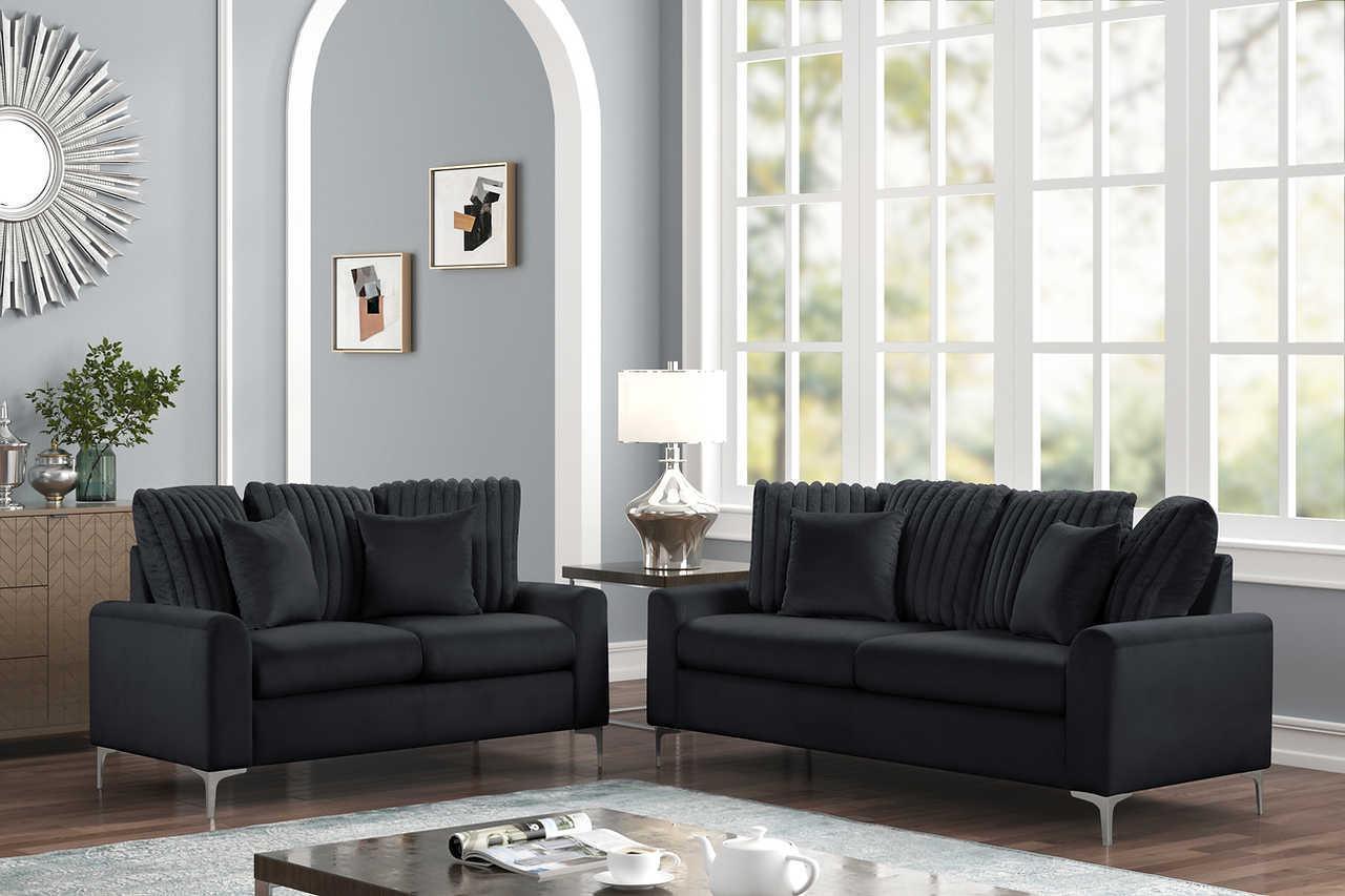 Elina Black Velvet 2-Piece Living Room Set