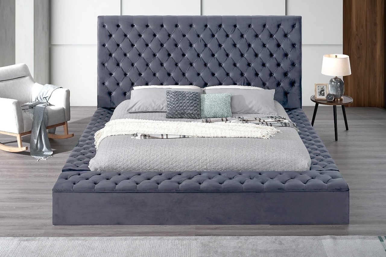 Catalina II Grey Upholstered Tufted USB King Bed