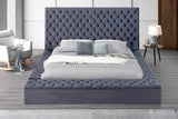 Catalina II Grey Upholstered Tufted USB Queen Bed