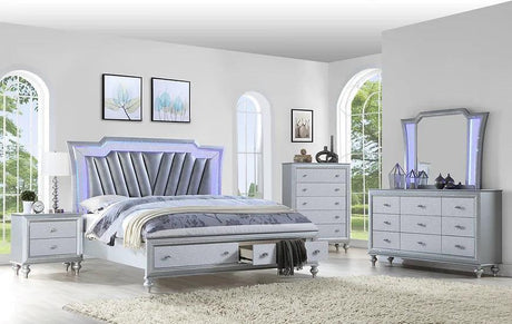 Star Silver Modern Contemporary Solid Wood Faux Leather LED Storage Bedroom Set - Ella Furniture