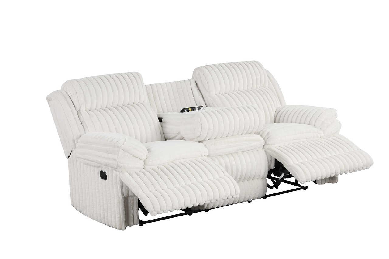 Melow White Fabric 3-Piece Reclining Set