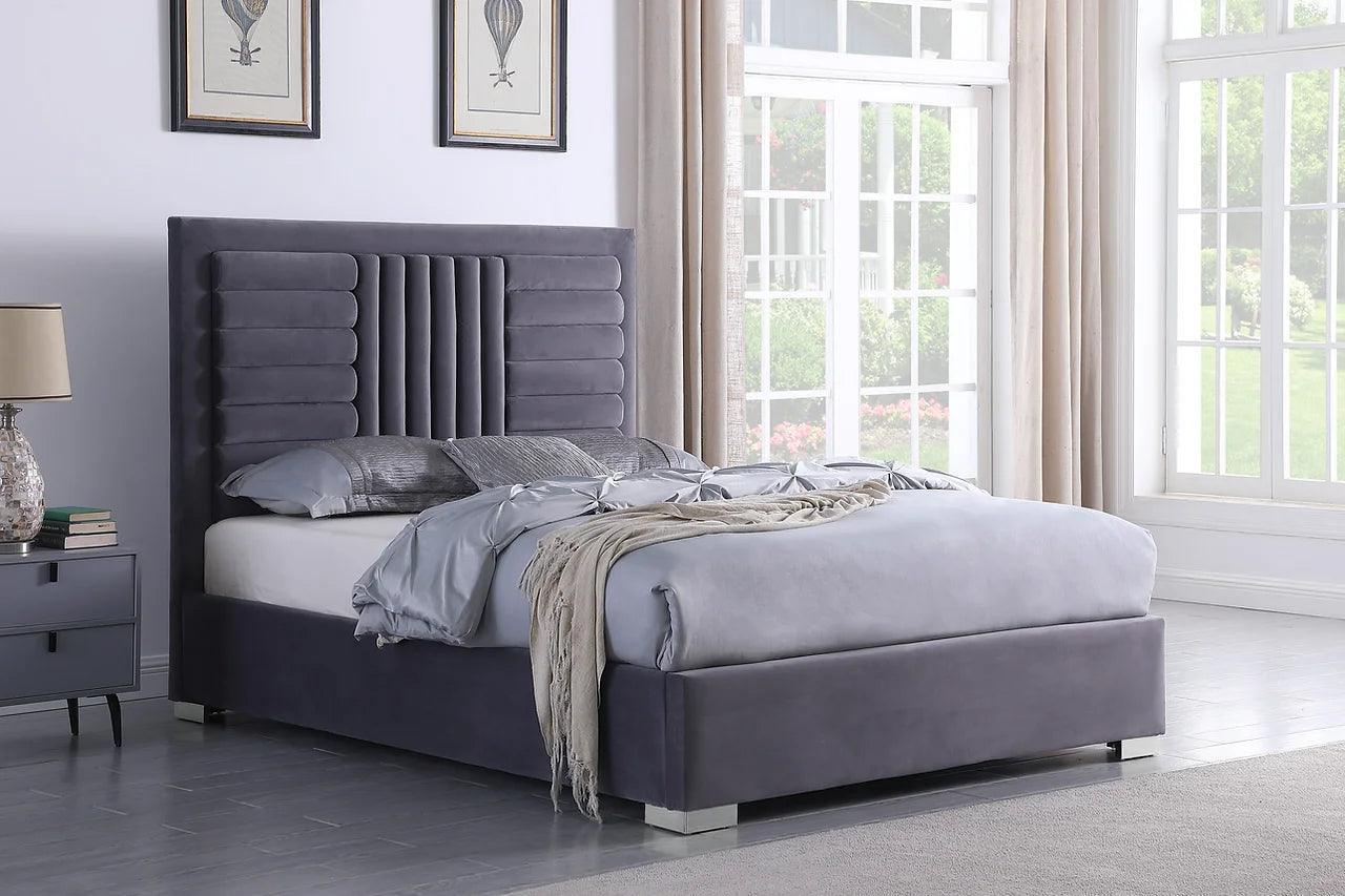 Anita Gray Upholstered Platform Queen Bed
