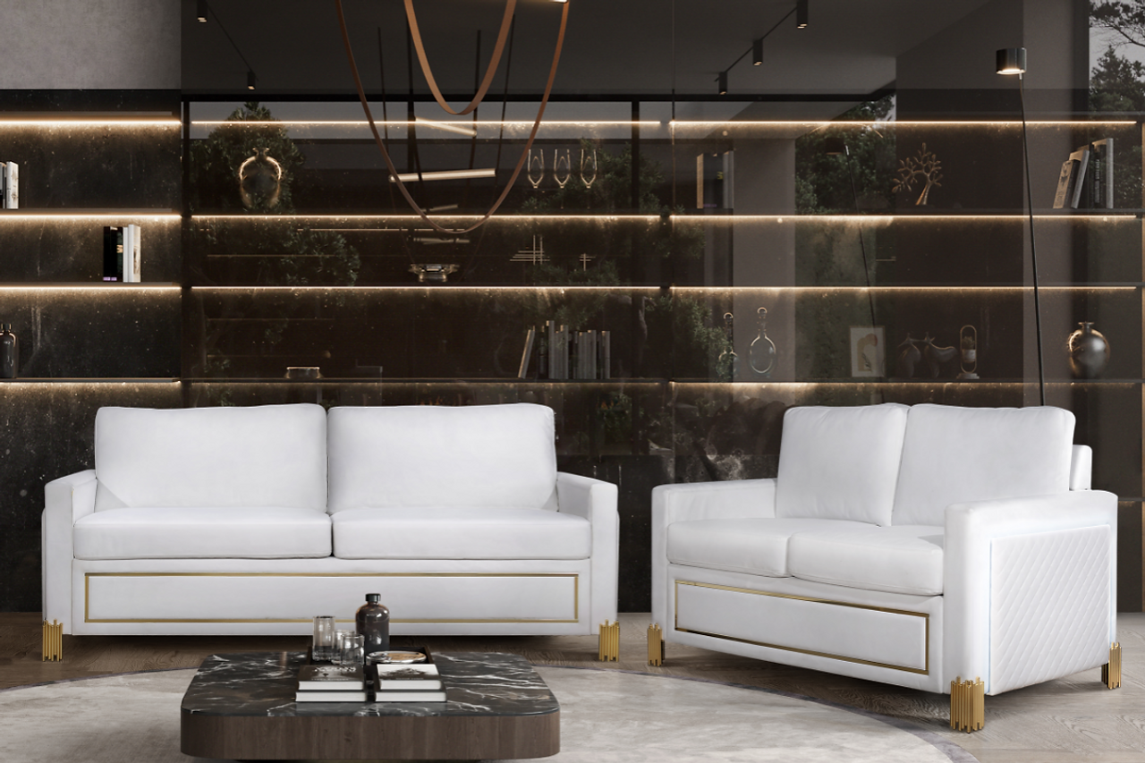 Glamor White Gold Velvet Living Room Set