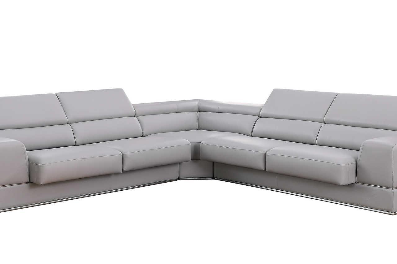 Pella Light Grey Leather Sectional