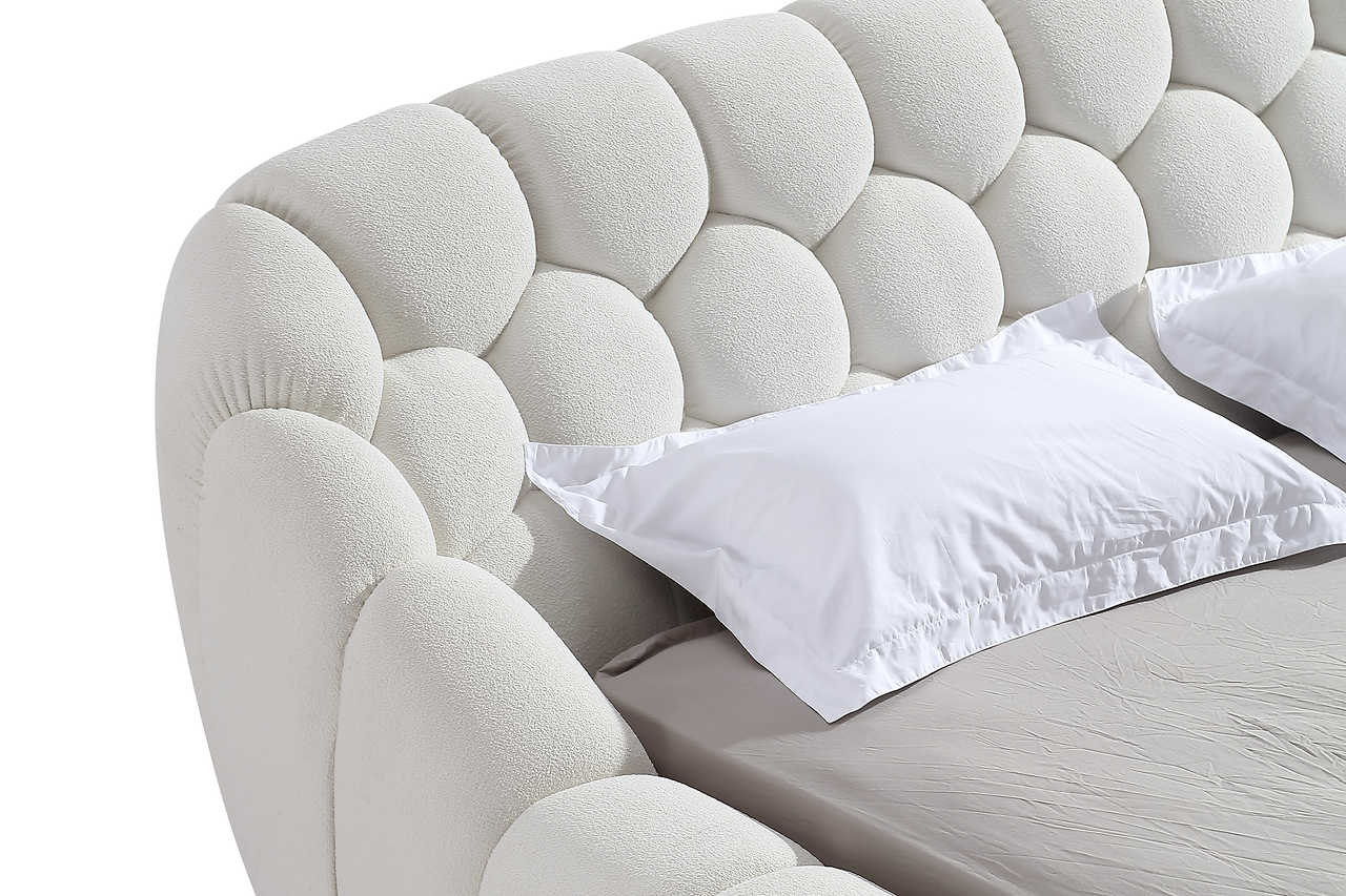 Bubbles White Upholstered Platform King Bed