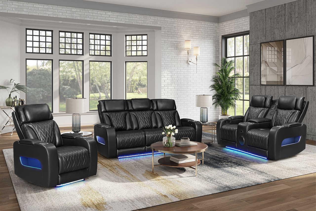 Skyline Black Leather 2-Piece Power Reclining Set