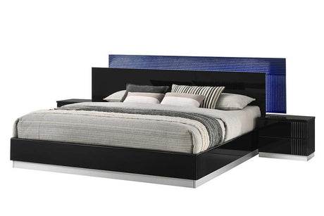 Modena Black Modern Contemporary High Gloss Lacquer Solid Wood 2-Drawers Nightstand - Ella Furniture