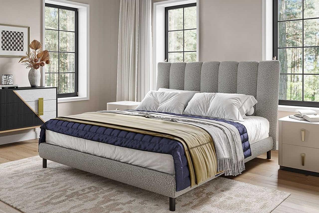 Cato Gray Upholstered Platform Queen Bed