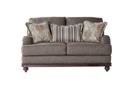 Driftwood Brown/Gray Modern Contemporary Solid Wood Trim Fabric Upholstery Loveseat - Ella Furniture