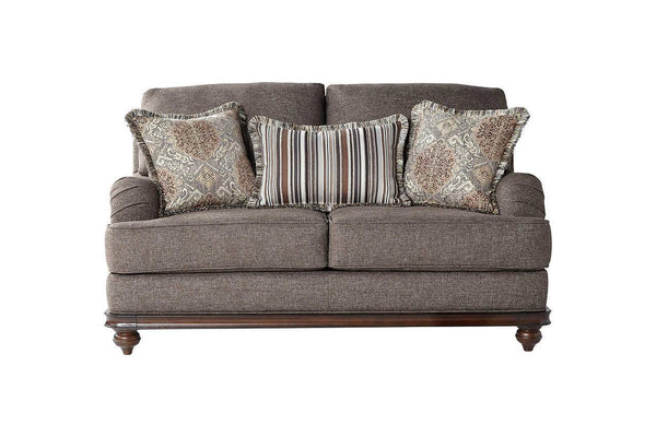 Driftwood Brown/Gray Modern Contemporary Solid Wood Trim Fabric Upholstery Loveseat - Ella Furniture