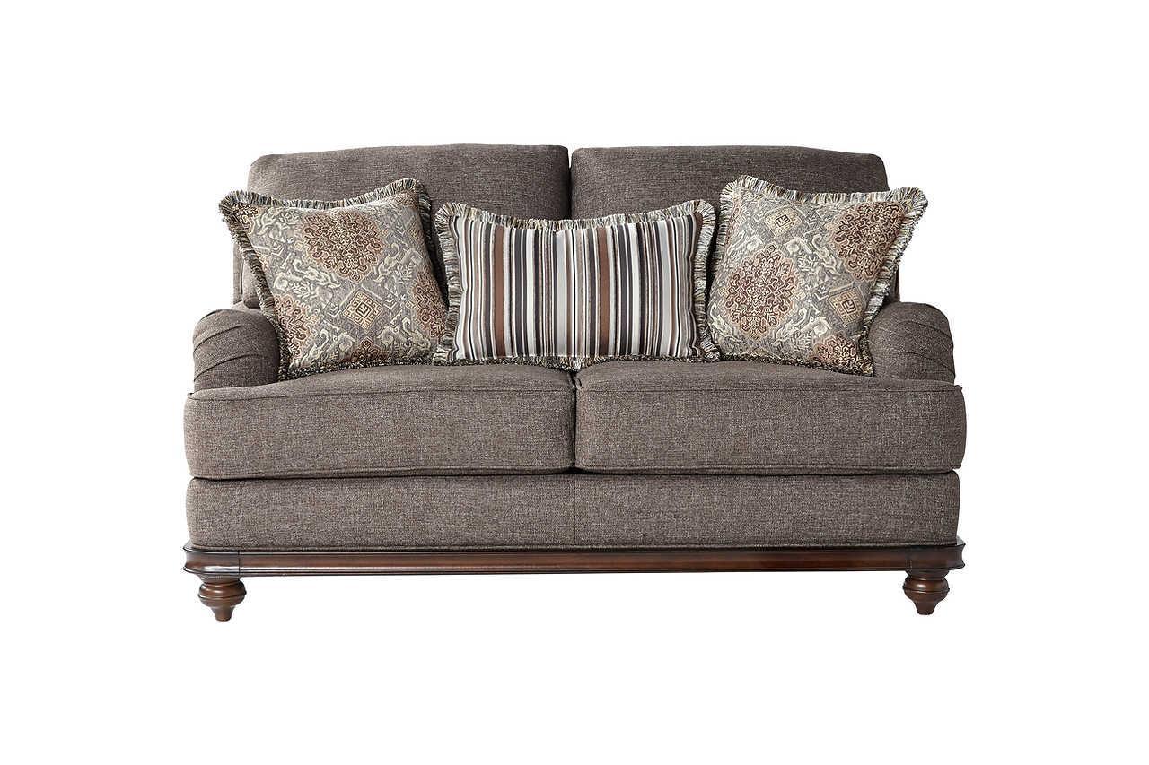 Driftwood Brown/Gray Modern Contemporary Solid Wood Trim Fabric Upholstery Loveseat - Ella Furniture