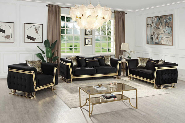 Ashton Black Gold Upholstered Living Room Set