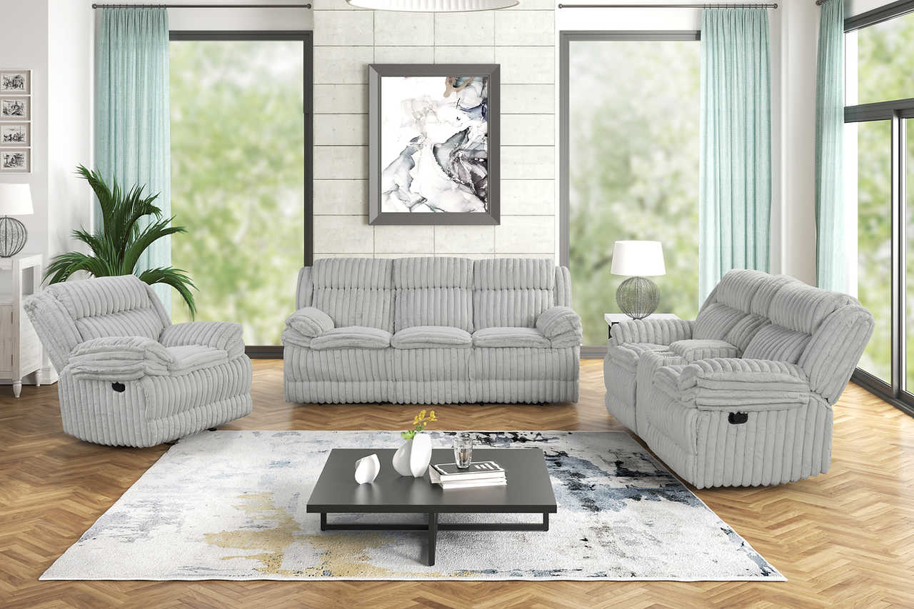 Mellow Grey Thick Stripe Fabric 3-Piece Reclining Set