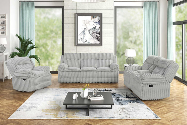 Mellow Grey Thick Stripe Fabric 3-Piece Reclining Set