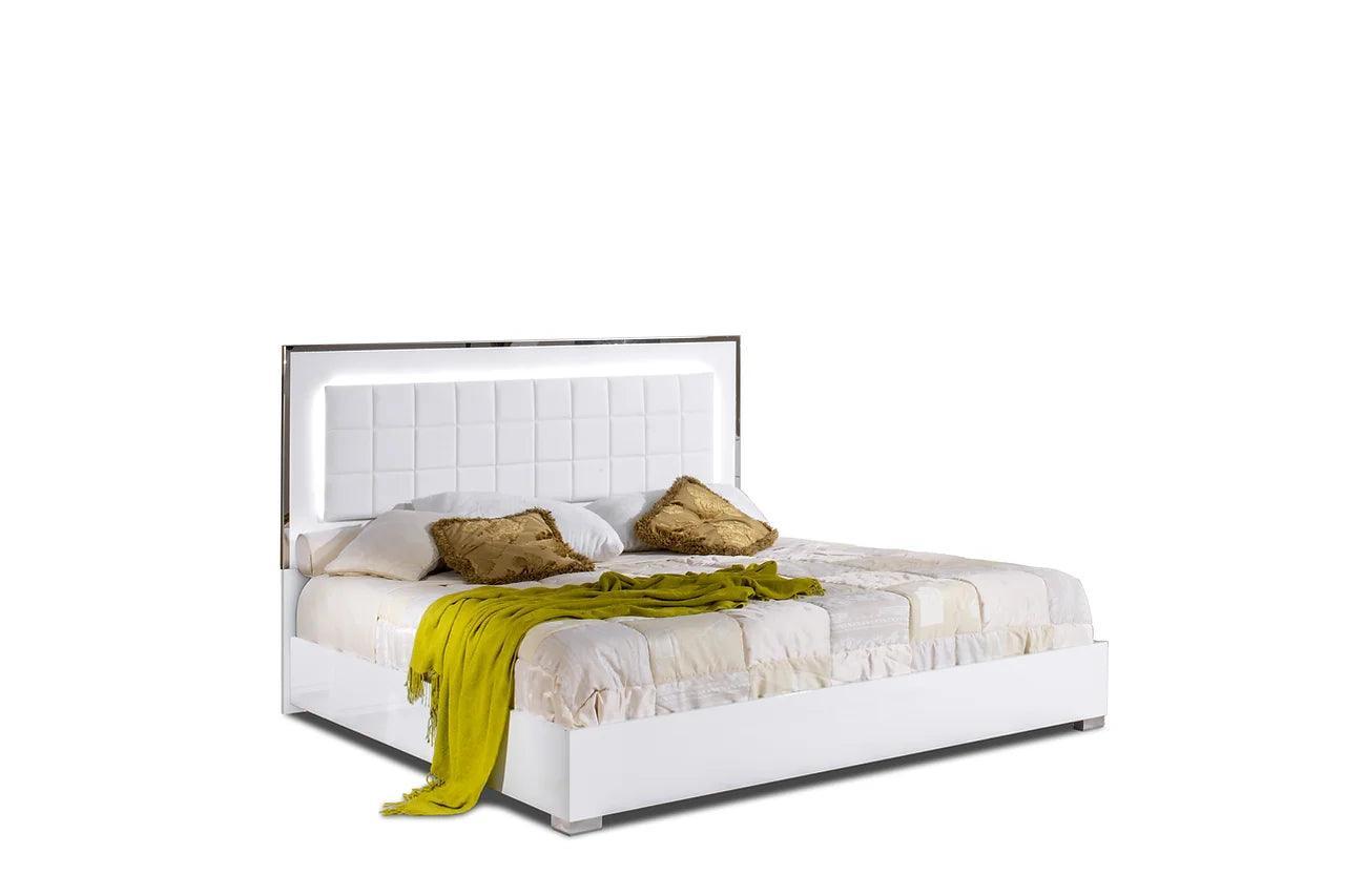Alice White Traditional Contemporary Marble Top Solid Wood Faux Leather LED Bedroom Set - Ella Furniture
