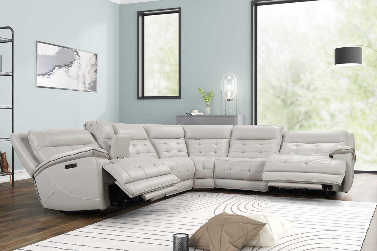 Starlight Sand Reclining Sectional w Power Adj Headrest