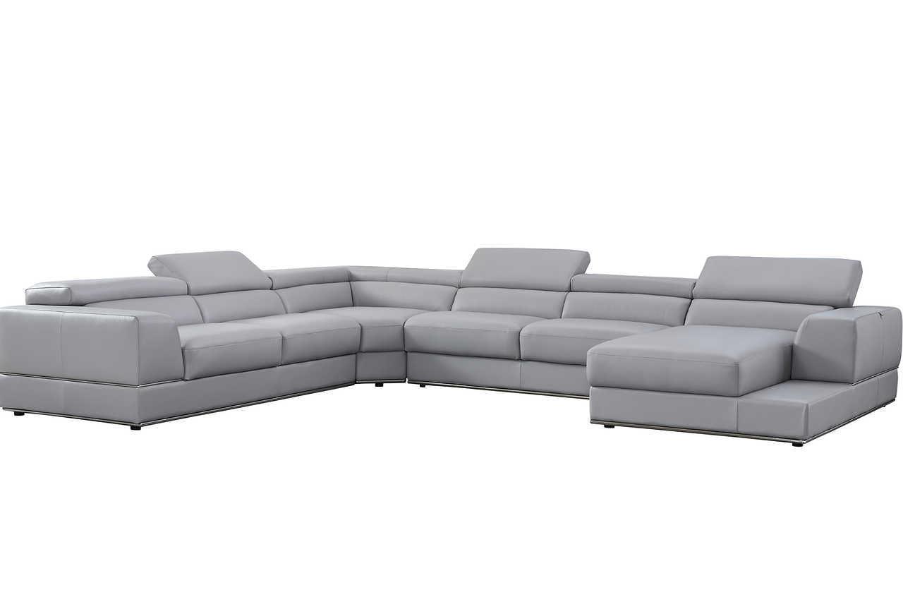 Pella Light Gray Leather RAF Sectional