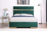 Cartier Green/Gold Modern Contemporary Solid Wood Velvet Upholstery Platform Queen Bed - Ella Furniture