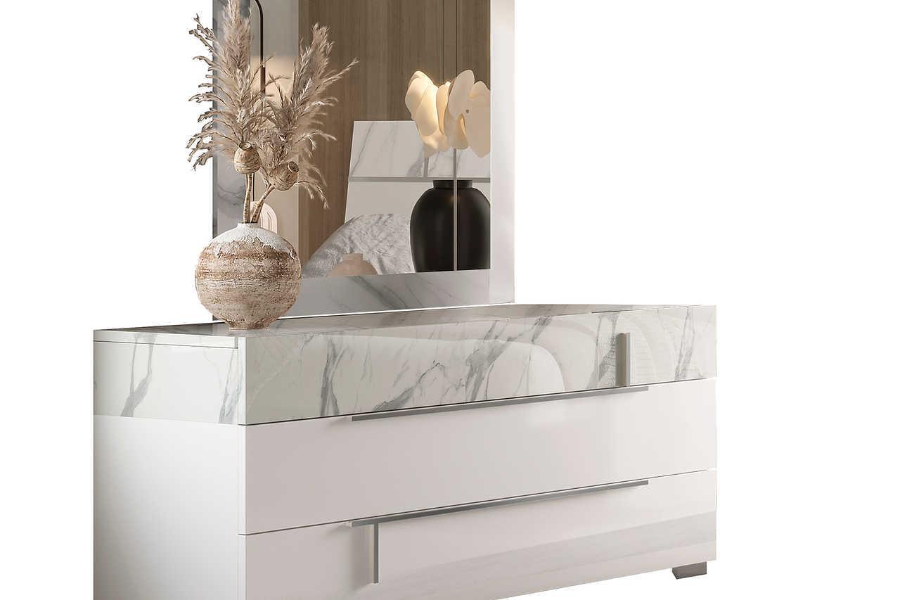 Sunset Ii White Modern Traditional Contemporary Marble Top Solid Wood 2-Drawers Chest - Ella Furniture