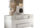 Sunset Ii White Modern Traditional Contemporary Marble Top Solid Wood Bedroom Set - Ella Furniture