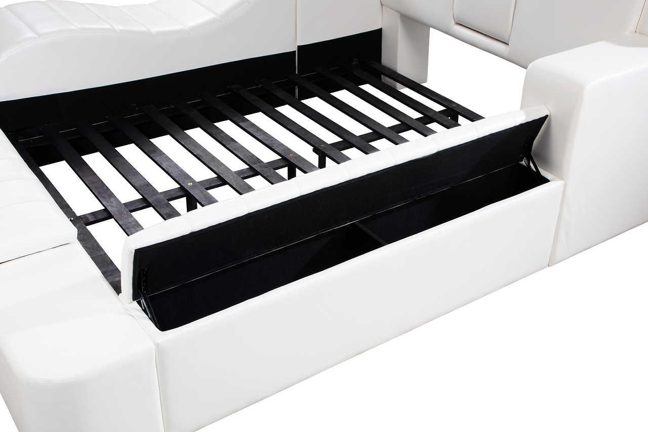Apollo White Upholstered Storage LED Platform King Bed