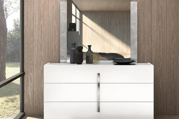 Dafne/mara White Modern Traditional Contemporary Marble Top Solid Wood Dresser & Mirror - Ella Furniture