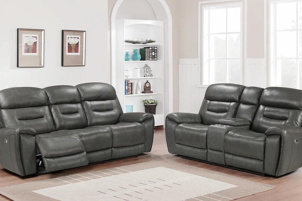 Rosewood Grey Wood Faux Leather (3Pcs Power Reclining Sofa, Loveseat And Recliner) - Ella Furniture