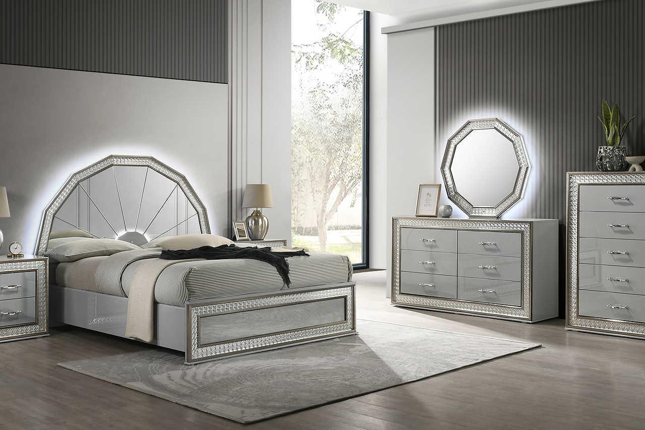 Dubai Metallic Silver LED Panel Bedroom Set