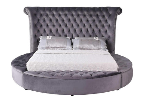 Lux Grey Modern Contemporary Solid Wood Velvet Upholstered Tufted Storage King Bed - Ella Furniture