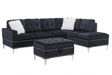 Joy Black Modern Velvet Upholstered Tufted Drop-down Storage Sectional with Ottoman - Ella Furniture