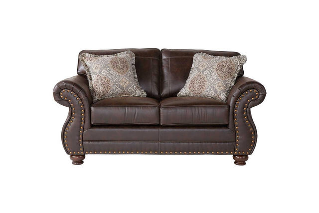 Ridgeline Brownie Modern Contemporary Solid Wood Polished Fabric Upholstery Loveseat - Ella Furniture