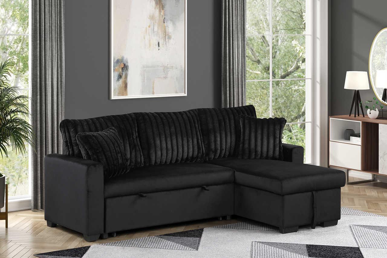 Nori Black Upholstered Sectional w Pull-Out Bed